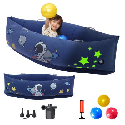 Sensory Peapod for Kids with Glow Space Print, 60'' Inflatable Sensory Pod for Children, Indoor Comfort Play Lounger with 3 Sensory Balls & Electric Pump, Space Blue