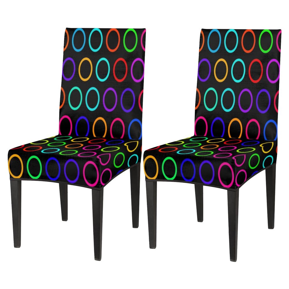 bisibuy Circles Dining Chair Covers Stretch Colorful Dining Room Chair Covers Set of 2 Parsons Chair Slipcovers Protector for Dining Room, Kitchen, Ceremony, Banquet