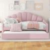 Bekeknlny Elegant Full Size Upholstery Daybed Frame with Shall Shaped Backrest and Trundle, Velvet Sofabed for Kids Adults Bedroom (Pink/Shall Shaped, Full) view 3
