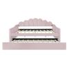 Bekeknlny Elegant Full Size Upholstery Daybed Frame with Shall Shaped Backrest and Trundle, Velvet Sofabed for Kids Adults Bedroom (Pink/Shall Shaped, Full) view 4