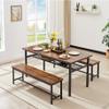 3-Piece Compact Strip Dining Table Set for 4 - Dual-Tiered Bistro Table & PU Leather Stools with Backrest, Ideal for Small Spaces (Brown (Dining Table + 2 bar stools)) view 1