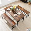 3-Piece Compact Strip Dining Table Set for 4 - Dual-Tiered Bistro Table & PU Leather Stools with Backrest, Ideal for Small Spaces (Brown (Dining Table + 2 bar stools)) view 2