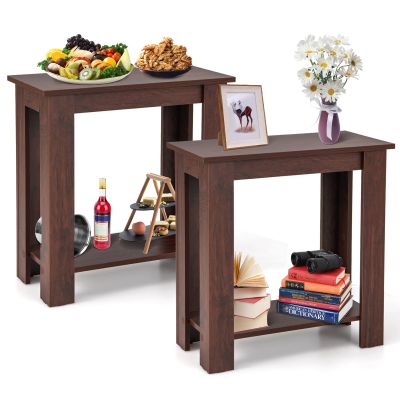 GOFLAME 24 Side Table Set of 2, 2-Tier Rectangular End Table with Storage Shelf, Multipurpose Night Stand for Bedroom, Living Room, Brown