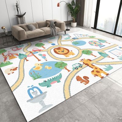 BOWESI Area Rugs 3x4ft, Early Childhood Education Cartoon Animals Kids Bedroom Rug, Zoo Winding Road Bedside Rug Rugged Non Slip for Cafe Living Room Under Table Boys Room Decor