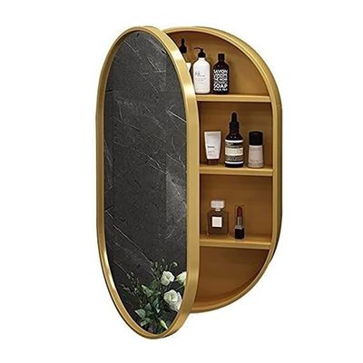 WXHJRM Medicine Cabinets Medicine Cabinet Bathroom Wall Mounted Mirror Cabinet Bathroom Embedded or Surface Mount Stainless Steel Oval Medicine Storage Organizer (Color : Gold, Size : 50 * 80 * 14cm)