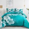 Menghomeus King Comforter Set Gradient Teal Bedding Floral Comforter Sets - Soft Microfiber Bed Comforter Set for All Season, 3 Piece Botanical Flowers Comforter, Pillowcases view 1