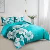Menghomeus King Comforter Set Gradient Teal Bedding Floral Comforter Sets - Soft Microfiber Bed Comforter Set for All Season, 3 Piece Botanical Flowers Comforter, Pillowcases view 2