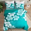 Menghomeus King Comforter Set Gradient Teal Bedding Floral Comforter Sets - Soft Microfiber Bed Comforter Set for All Season, 3 Piece Botanical Flowers Comforter, Pillowcases view 3