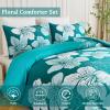 Menghomeus King Comforter Set Gradient Teal Bedding Floral Comforter Sets - Soft Microfiber Bed Comforter Set for All Season, 3 Piece Botanical Flowers Comforter, Pillowcases view 4