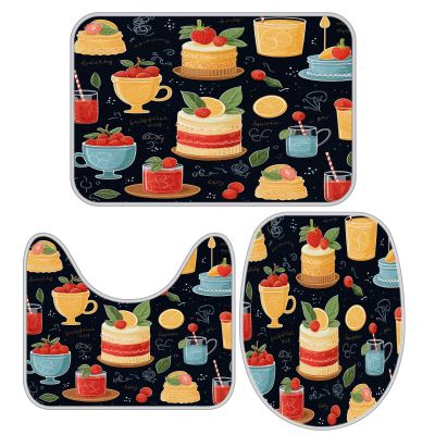 Cake Bathroom Rug Sets 3 Piece Toilet Rug Non-Slip Carpet Bath Rug 23x15in