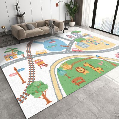 BOWESI Area Rugs 4x5ft, Cartoon Town Highway Kids Play Rug, Cute Children Animals Throw Rugs Bedroom Soft for Coffee Shop Living Room Under Table Game Room