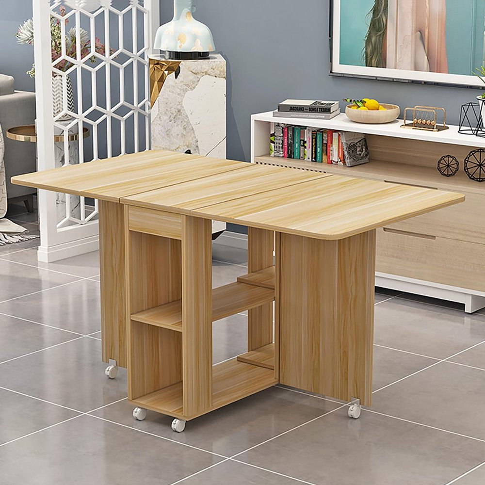 Folding Kitchen Table,Versatile Dinner Table,Folding Dining Table with Storage,Folding Table with Moveable Wheels,Foldable in 3 Forms,Space Saving