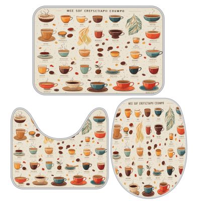 Coffee Menu Bathroom Rug Sets 3 Piece Toilet Rug Non-Slip Carpet Bath Rug 23x15in
