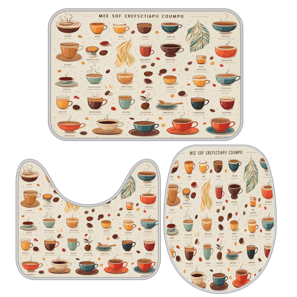Coffee Menu Bathroom Rug Sets 3 Piece Toilet Rug Non-Slip Carpet Bath Rug 23x15in