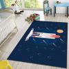 Area Rugs 5x8ft, Black Cartoon Spaceship Launcher Living Room Carpet, Children's Meteor Moon Rocket Decorative Carpet Protect Floor for Bedroom Men Office Hardwood Floors view 4