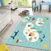 Area Rugs 6x8ft, Children Educational Cyan Living Room Area Rug, Cartoon Little Island Animals Play Rug with Carpet Tape Double Sided for Bedroom Office Home Decor view 3