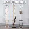 RIEONA Coat Rack with Umbrella Holder, Floor Standing Metal Tree Stand, Metal Self-Standing Coat Rack and Umbrella Stand for Living Room Bedroom Office (Color : Gold+white) view 3