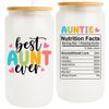 Best Aunt Ever & Cool Mom Club 16oz Frosted Glass Cup - Aunt Gifts from Niece Nephew, Auntie Birthday Gifts Ideas, Funny Aunty Coffee Mug with Lid and Straw, Mother Day Presents for Aunt Women view 2