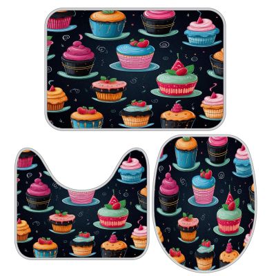 Cake Bathroom Rug Sets 3 Piece Toilet Rug Non-Slip Carpet Bath Rug 23x15in