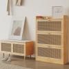 ARMERI Rattan Shoe Cabinet with 3 Flip Drawers, Narrow Shoe Storage Cabinet, Natural Rubber Wood, Shoe Organizer for Entryway, Bedroom, Living Room, Apartment,Dark Brown view 2