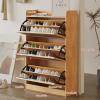 ARMERI Rattan Shoe Cabinet with 3 Flip Drawers, Narrow Shoe Storage Cabinet, Natural Rubber Wood, Shoe Organizer for Entryway, Bedroom, Living Room, Apartment,Dark Brown view 3