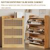 ARMERI Rattan Shoe Cabinet with 3 Flip Drawers, Narrow Shoe Storage Cabinet, Natural Rubber Wood, Shoe Organizer for Entryway, Bedroom, Living Room, Apartment,Dark Brown view 4
