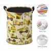 Hand Drawn Construction Trucks and Bulldozers Laundry Basket Collapsible, Dirty Clothes Laundry Hamper for Bedroom Bathroom College Dorm Nursery Toy Organizer Storage Basket Round Gifts Basket view 3
