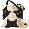 Miss Adola Aesthetic Canvas Tote Bag with Inner Pocket for Women, Cloth Cotton Totes Bag with Pattern for Shopping, Gym, Three Black Cat view 1
