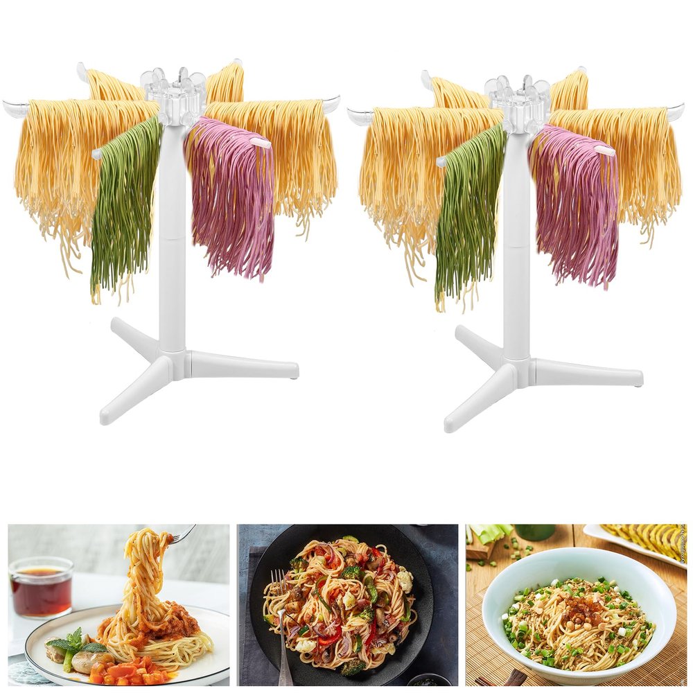2Pcs Household Noodle Stander with 6 Long Handles Food Grade ABS Detachable Noodle Dryer Rack Homemade Fresh Spaghetti Stand Dryer Noodle Hanger Pasta Drying Rack Noodle Drying Stand for Kitchen