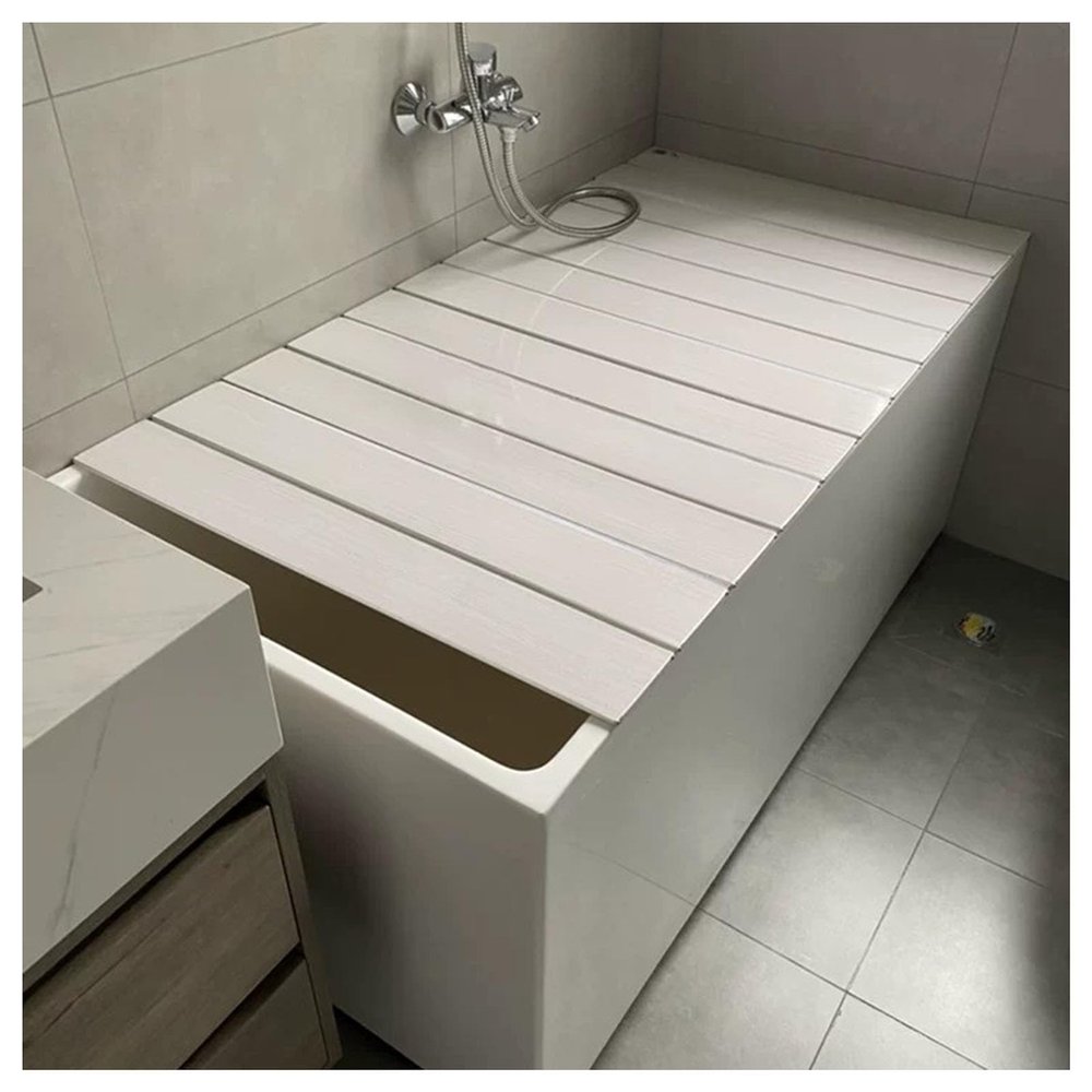 Bathtub Tray Folding Bathtub Cover Bath Shelf, Adjustable Storage Rack Dust-Proof Board Insulation Cover, 0.6cm Thickness PVC Shutter Bath Lid Bathtub Tray, 22 Sizes Multifunctional (Color : White,