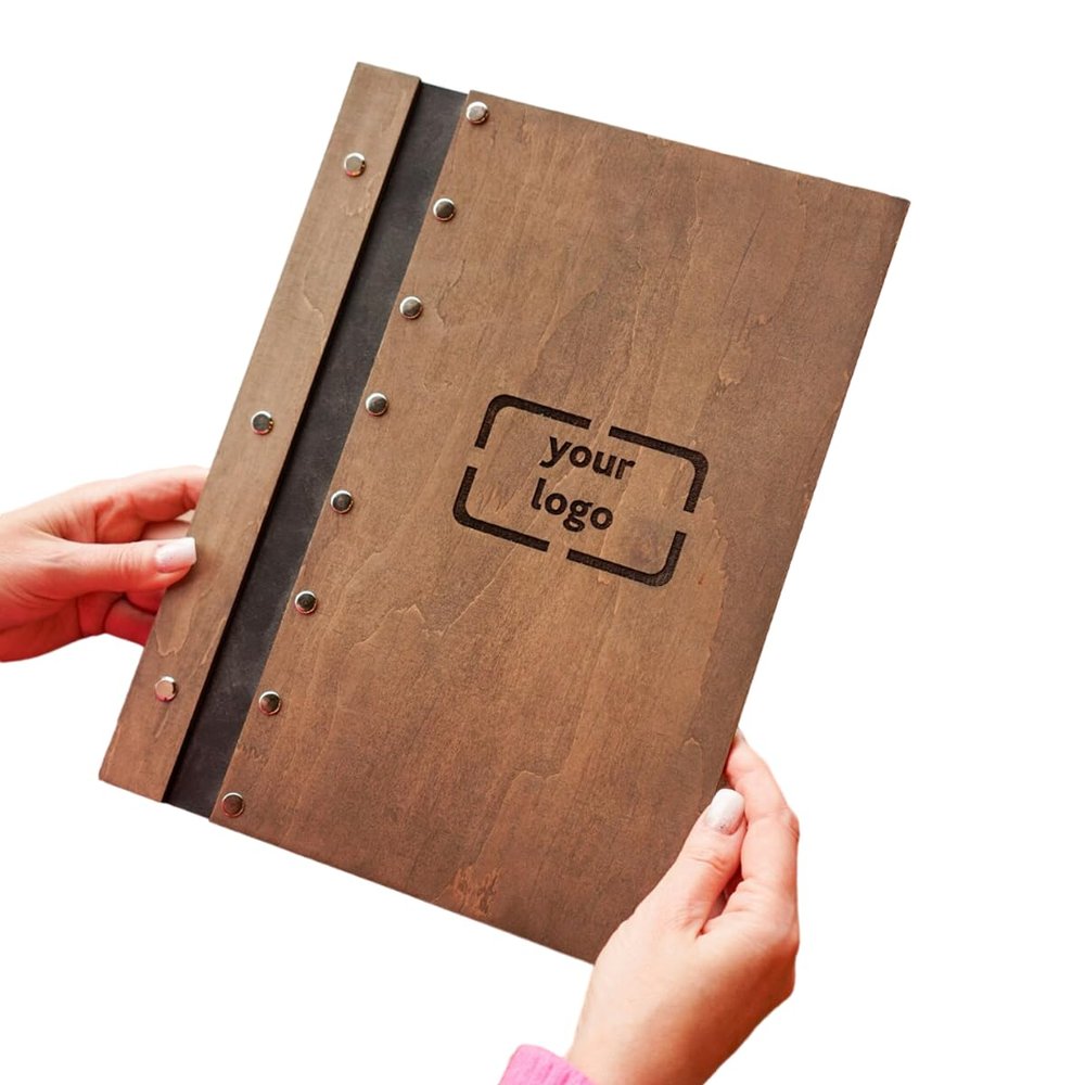Wood restaurant menu, Custom size menu cover, Engraved menu cover, Personalized restaurant menu, Wooden menu folder (Oak, Letter paper size)