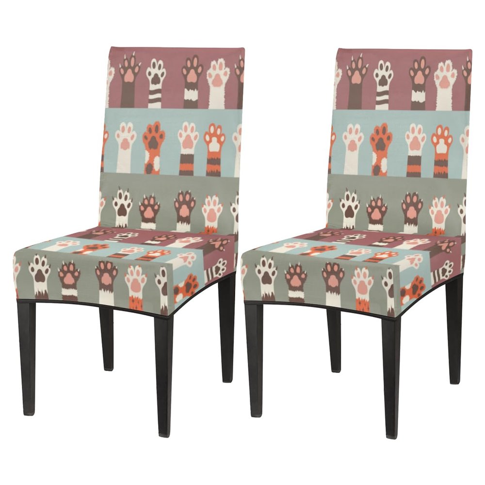 bisibuy Paw Print Chair Cover Set of 2, Cat Paw Dining Room Chair Slipcover Kitchen Stretch Parson Chair Covers Protect for Party, Banquet, Home Decor Forros para Sillas de Comedor