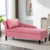 ACMEASE Upholstered Velvet Chaise Lounge with Left Armrest & Storage Space,Button Tufted Lounge Chair w/Lumbar Pillow,Modern Lounge Chair for Bedroom, Living Room and Office,Pink view 1