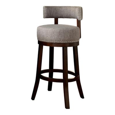 BOWERY HILL Fabric 24" Swivel Bar Stool in Light Gray (Set of 2)