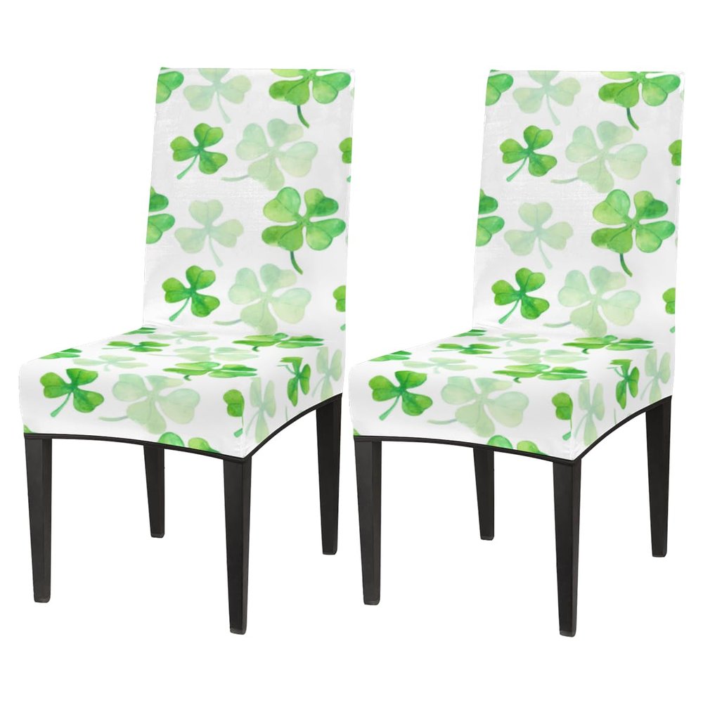 bisibuy Irish Clover Green Chair Cover Set of 2 Dining Room Chair Slipcover Kitchen Stretch Parson Chair Covers Protect for Party, Banquet, Home Decor Forros para Sillas de Comedor