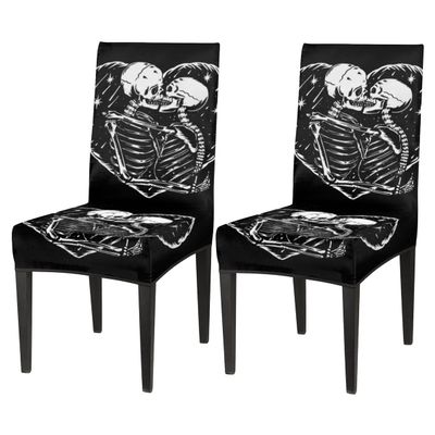 bisibuy Kiss Death Skull Skeleton Dining Chair Slipcovers Removable Washable Dining Room Chair Protector Cover Seat Slipcover Stretch Parson Chair Covers Set of 2, Forros para Sillas de Comedor