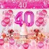 Pink 40th Birthday Decorations for Women Hot Pink Happy 40th Birthday Banner 20Pcs 40th Birthday Balloons 40 Inch Number 40 Balloons Hot Pink Party Decorations for 40th Birthday Anniversary Party view 2