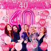 Pink 40th Birthday Decorations for Women Hot Pink Happy 40th Birthday Banner 20Pcs 40th Birthday Balloons 40 Inch Number 40 Balloons Hot Pink Party Decorations for 40th Birthday Anniversary Party view 3