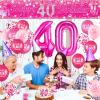 Pink 40th Birthday Decorations for Women Hot Pink Happy 40th Birthday Banner 20Pcs 40th Birthday Balloons 40 Inch Number 40 Balloons Hot Pink Party Decorations for 40th Birthday Anniversary Party view 4