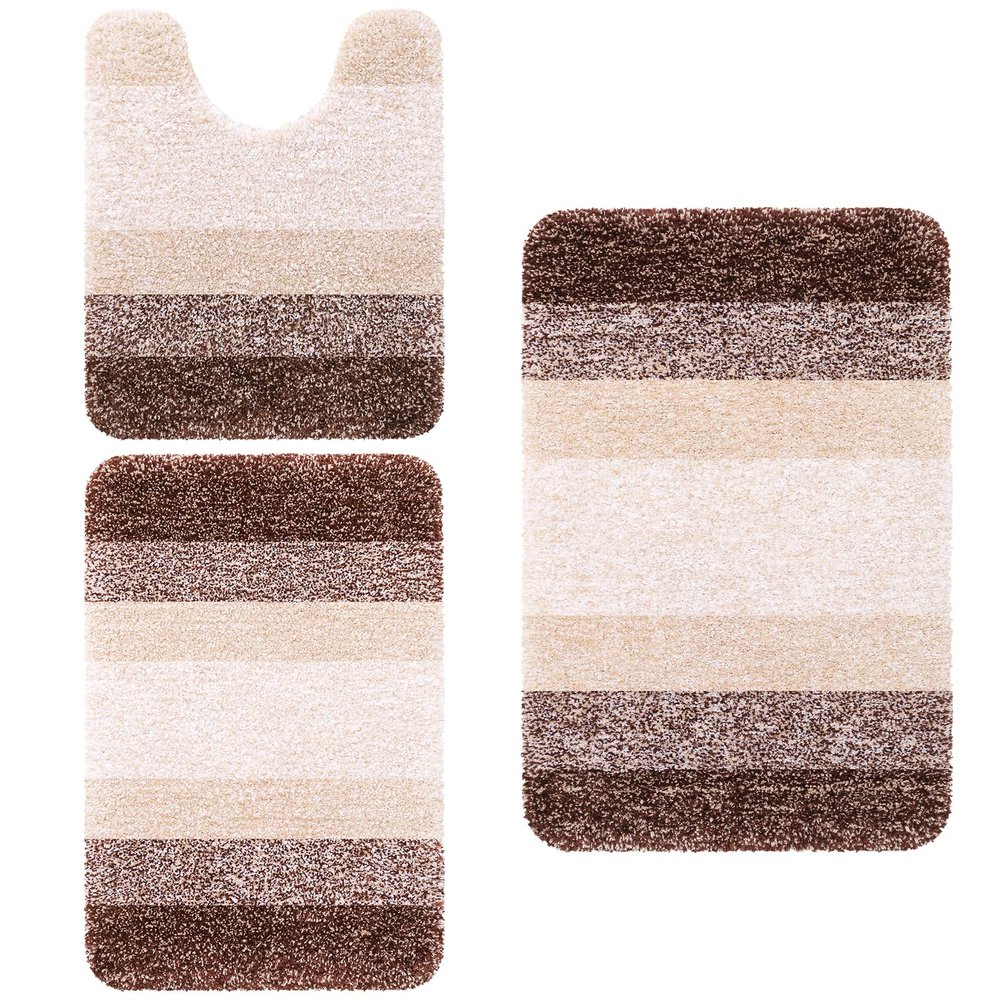 Arotive Microfiber Bathroom Rugs 3 Pieces in Brown, 1 Piece Size 24x16 Bath Rug, 1 Piece 30x20 Bath Rug and 1 Piece Contour Rug 24x20, 3 Item Bundle
