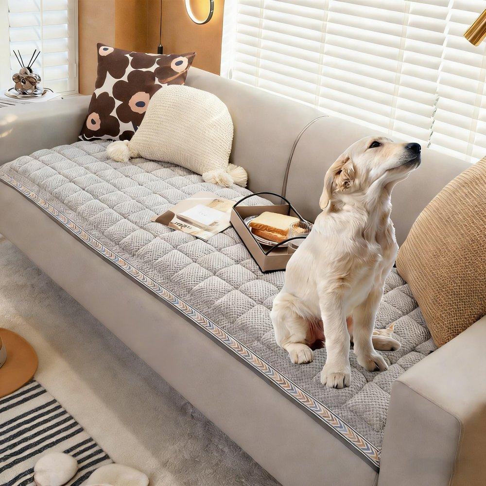 GZSO Fuzzy Sectional Couch Covers for Dogs Non-Slip, Washable Couch Protector Blanket, Pet-Friendly Cover for 3-Cushion Sofas (Grey,Chair Cover 24x24 inch)