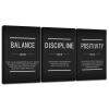 3 Panel Balance Discipline Positivity Noun Canvas Wall Art Motivational Quotes Poster Inspiring Inspirational Picture Print Artwork for Home Living Room Bedroom Office Wall Decor Framed[72''Wx 36''H] view 1