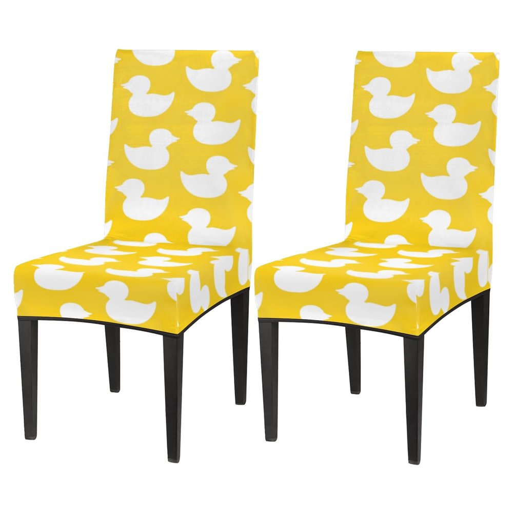 bisibuy Duck Cute Yellow White Dining Chair Slipcovers Removable Washable Dining Room Chair Protector Cover Seat Slipcover Stretch Parson Chair Covers Set of 2, Forros para Sillas de Comedor