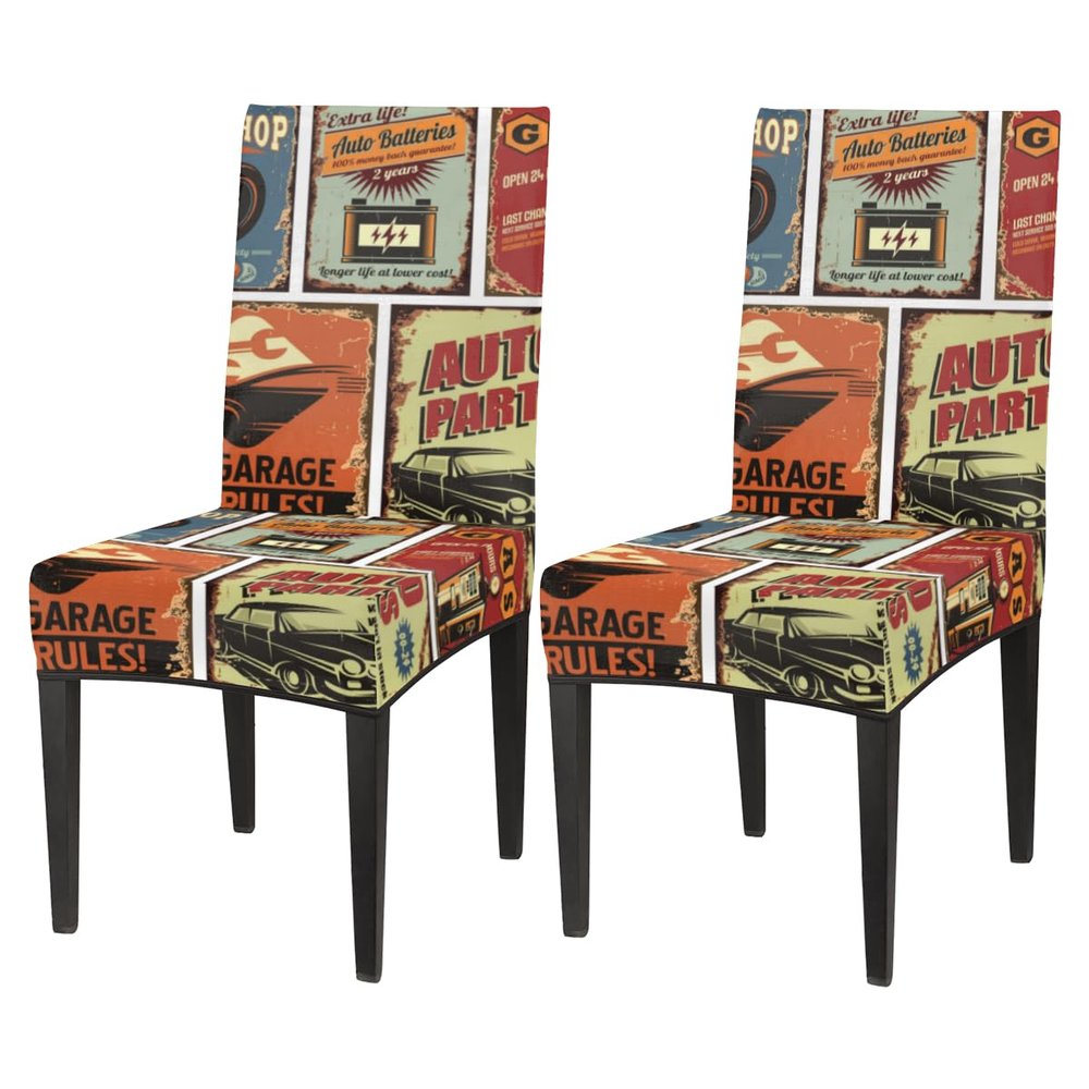 bisibuy Retro Car Theme Chair Cover Set of 2 Dining Room Chair Slipcover Kitchen Stretch Parson Chair Covers Protect for Party, Banquet, Home Decor Forros para Sillas de Comedor
