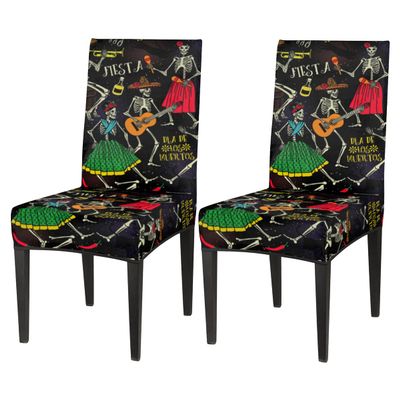 bisibuy Mexican Art Music Dance Dining Chair Slipcovers Removable Washable Dining Room Chair Protector Cover Seat Slipcover Stretch Parson Chair Covers Set of 2, Forros para Sillas de Comedor