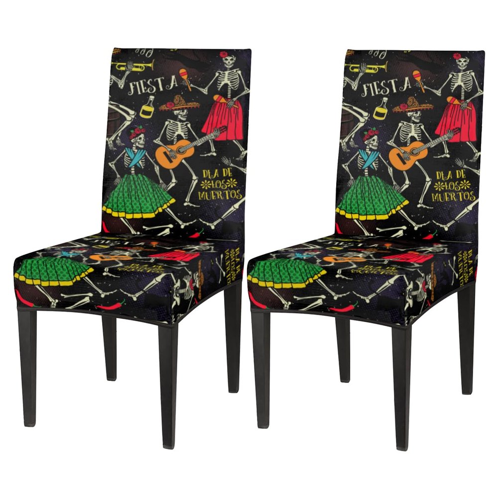 bisibuy Mexican Art Music Dance Dining Chair Slipcovers Removable Washable Dining Room Chair Protector Cover Seat Slipcover Stretch Parson Chair Covers Set of 2, Forros para Sillas de Comedor