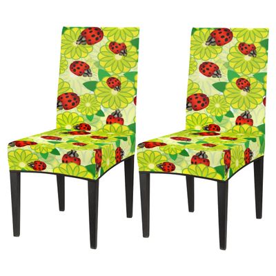 bisibuy Ladybug Green Flower Dining Chair Slipcovers Removable Washable Dining Room Chair Protector Cover Seat Slipcover Stretch Parson Chair Covers Set of 2, Forros para Sillas de Comedor