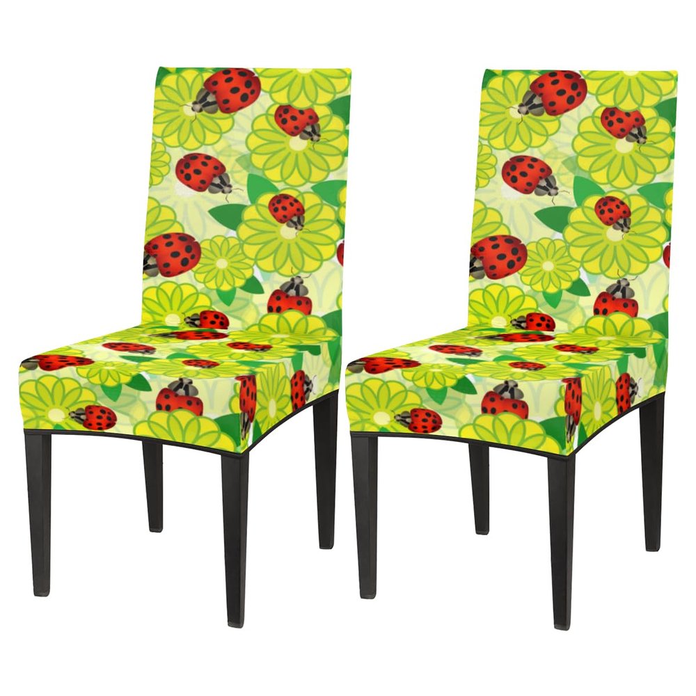 bisibuy Ladybug Green Flower Dining Chair Slipcovers Removable Washable Dining Room Chair Protector Cover Seat Slipcover Stretch Parson Chair Covers Set of 2, Forros para Sillas de Comedor
