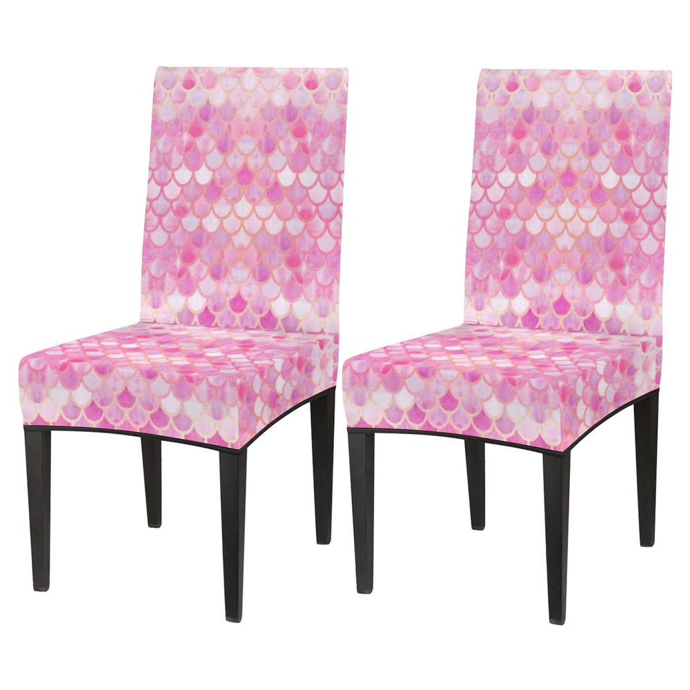 bisibuy Mermaid Pattern Chair Cover Set of 2, Rose Gold Dining Room Chair Slipcover Kitchen Stretch Parson Chair Covers Protect for Party, Banquet, Home Decor Forros para Sillas de Comedor