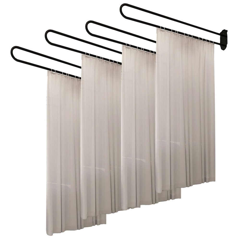 Wall Divider Curtain for Beauty Bed Partitions, 2M Tall Privacy Screen Hanging Fitting Room Panels/ Hospital Salon Separation Curtains with Grey Yarn Drapes & Shelf, 1/ 2/ 3 / 4/ 5 Set ( Color : Black